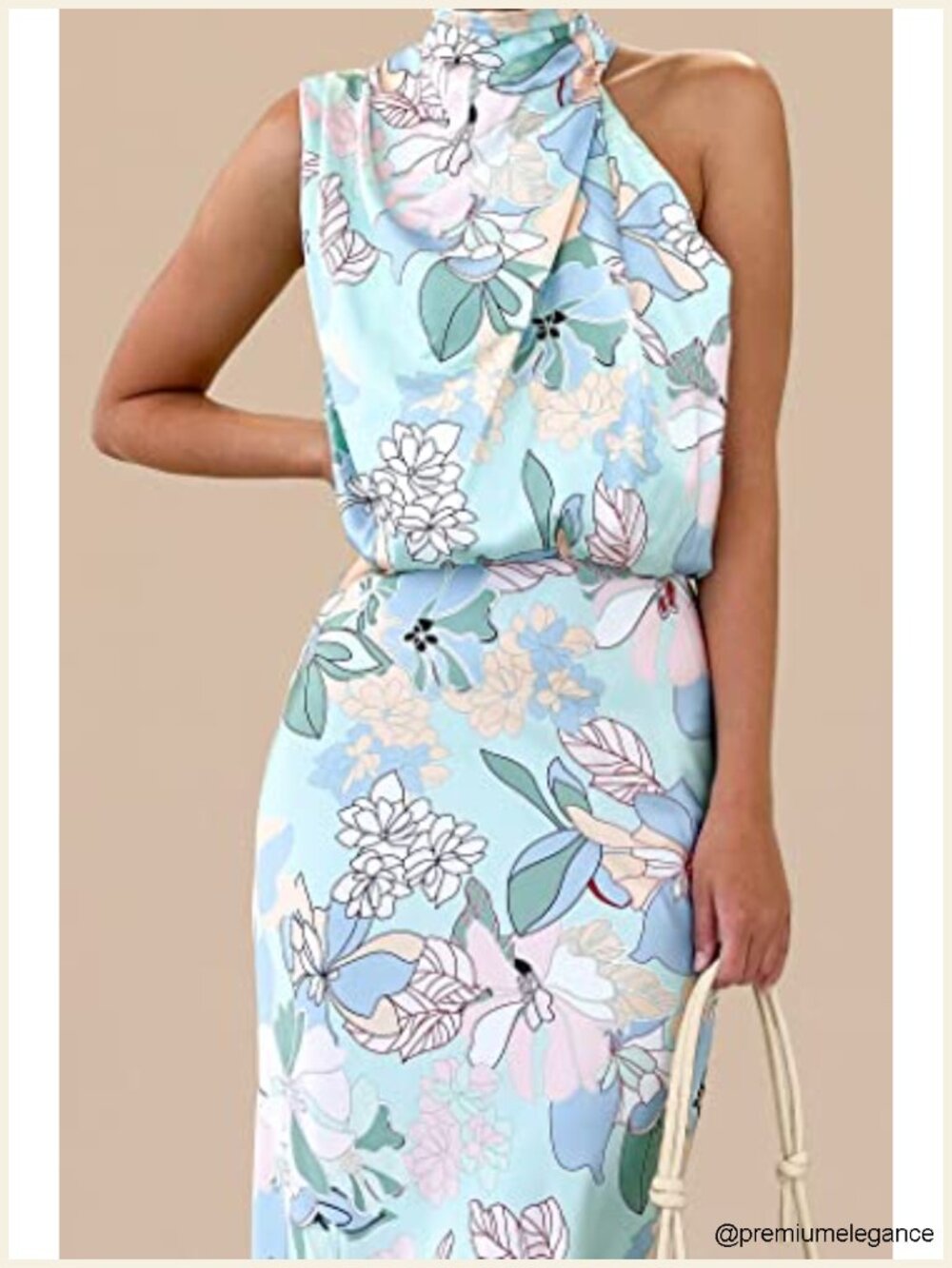Satin Sleeveless Mock Neck Maxi Cocktail Dress - Picture 2 of 6
